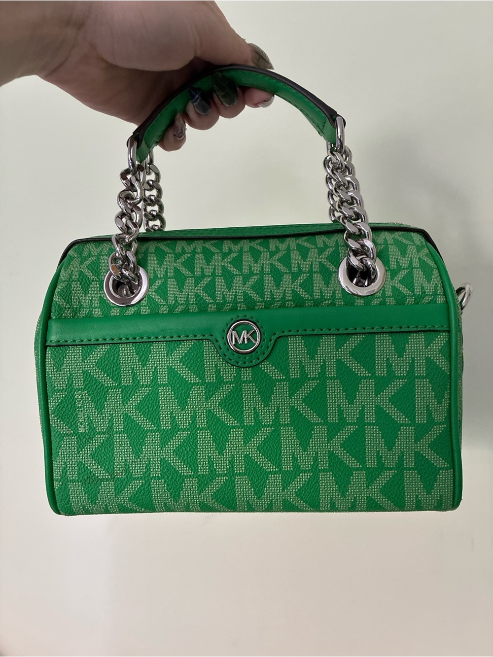 Michael Kors Blaire Green Logo Satchel Chain Top Handle Detachable Strap